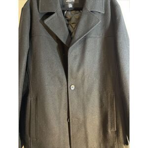 Claiborne Black Wool‎ Blend Coat Jacket Men's XL Single Breast Quilted Lining